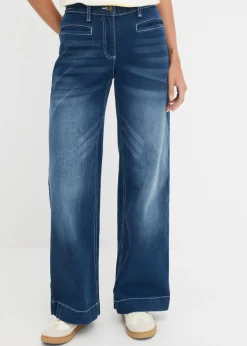 bonprix bonprix Vaqueros con pernera ancha, mid waist, con cintura cómoda Denim desgastado Discount
