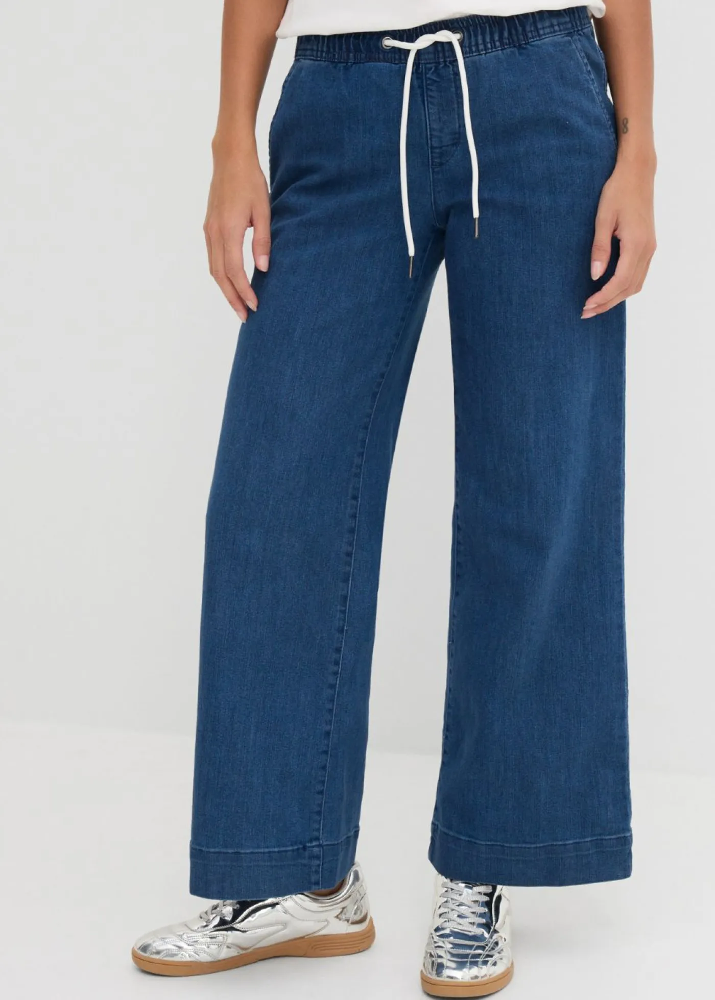 bonprix bonprix Vaqueros con pernera ancha, mid waist, elásticos Denim Clearance