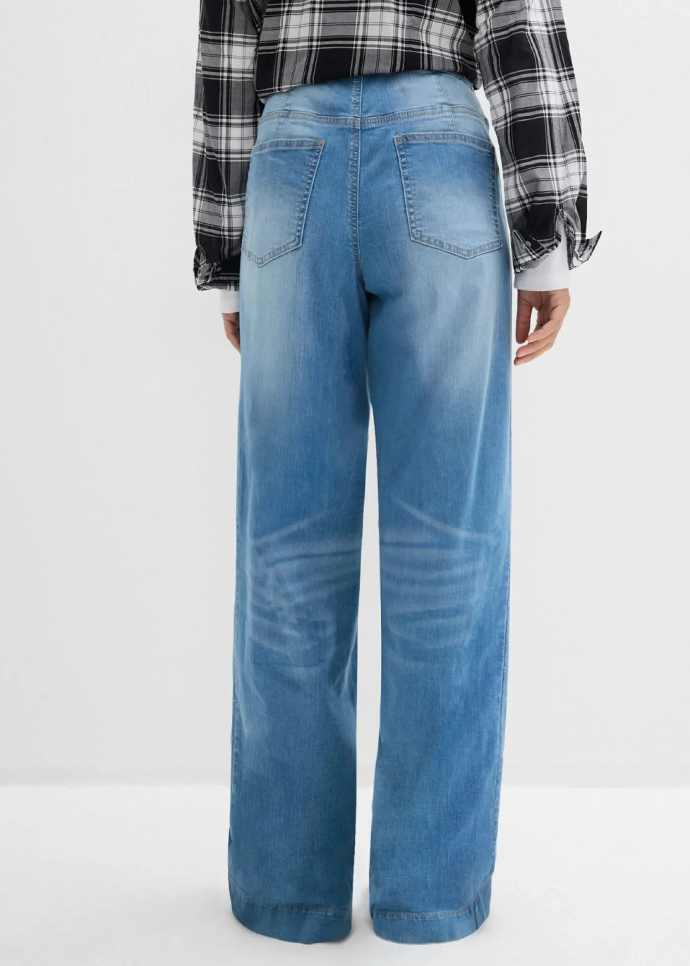 bonprix bonprix Vaqueros con pernera ancha, talle alto y cinturilla cómoda azul medio denim usado Discount