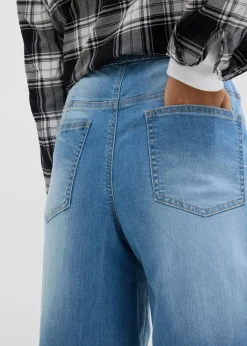 bonprix bonprix Vaqueros con pernera ancha, talle alto y cinturilla cómoda azul medio denim usado Discount