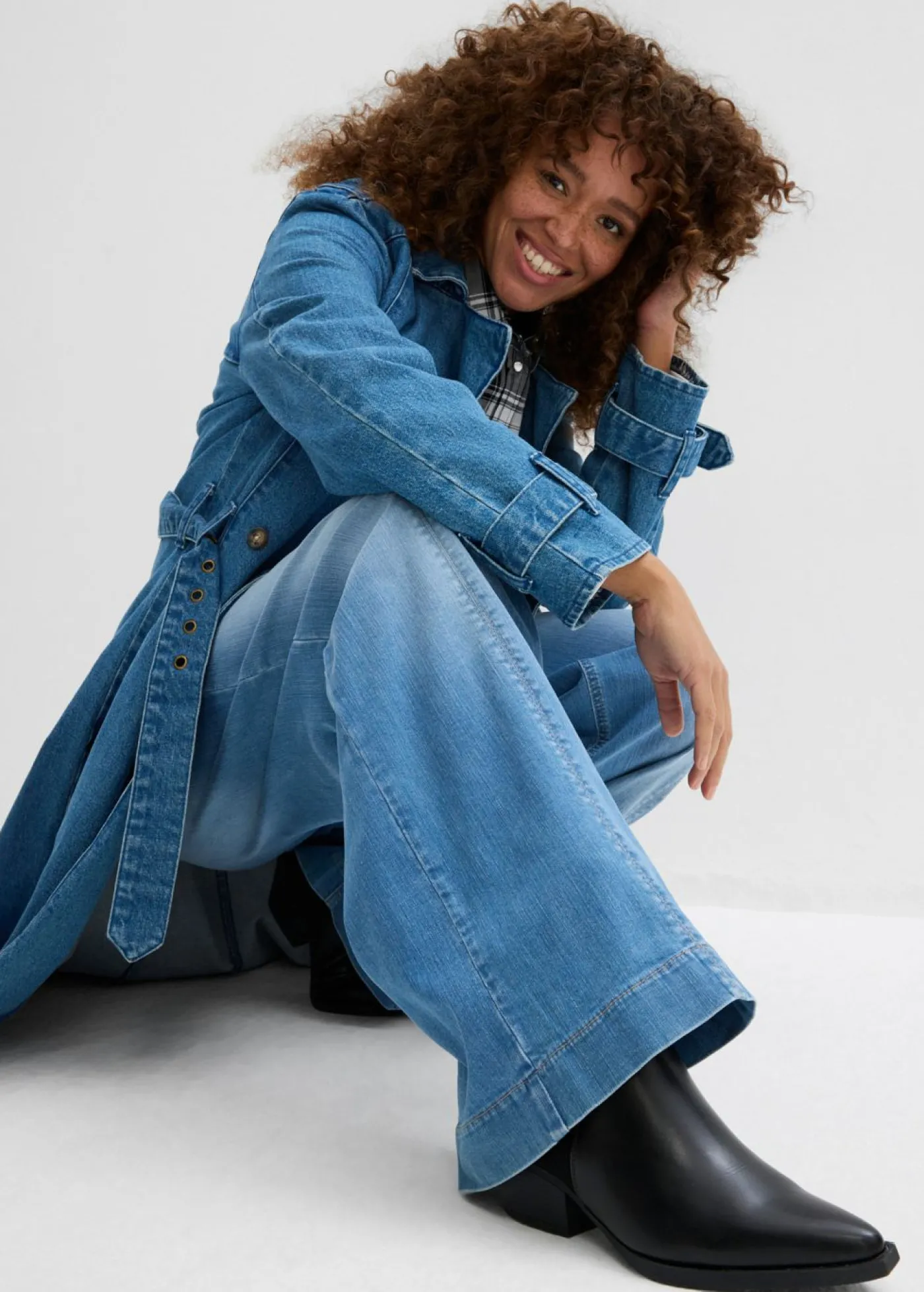 bonprix bonprix Vaqueros con pernera ancha, talle alto y cinturilla cómoda azul medio denim usado Discount