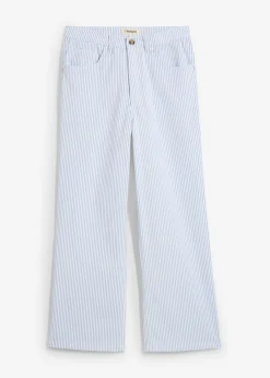 bonprix bonprix Vaqueros con perneras anchas, talle alto y largo cropped blanco con rayas Best