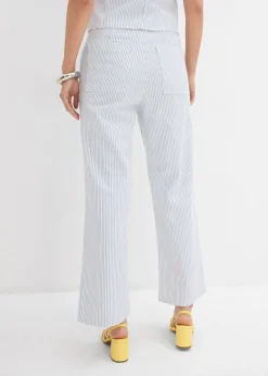 bonprix bonprix Vaqueros con perneras anchas, talle alto y largo cropped blanco con rayas Best