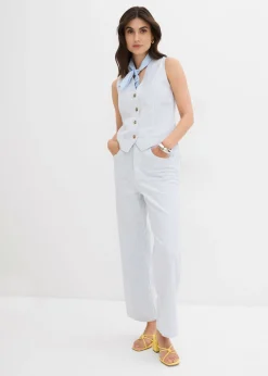 bonprix bonprix Vaqueros con perneras anchas, talle alto y largo cropped blanco con rayas Best