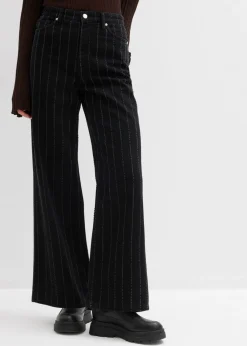 bonprix bonprix Vaqueros con perneras anchas, talle alto y efectos desgastados negro denim usado Best