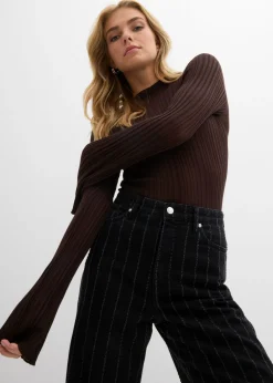 bonprix bonprix Vaqueros con perneras anchas, talle alto y efectos desgastados negro denim usado Best