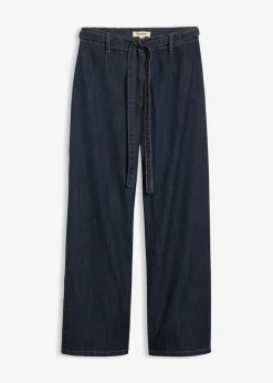 bonprix bonprix Vaqueros con perneras anchas, talle alto y largo cropped Azul oscuro denim