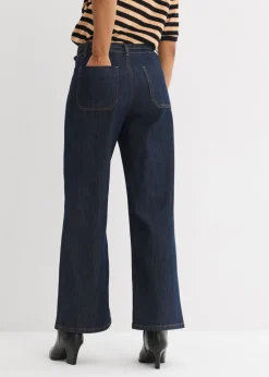 bonprix bonprix Vaqueros con perneras anchas, talle alto y largo cropped Azul oscuro denim