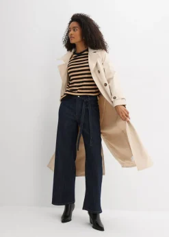 bonprix bonprix Vaqueros con perneras anchas, talle alto y largo cropped Azul oscuro denim