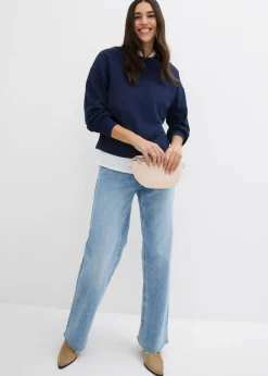 bonprix bonprix Vaqueros con pierna ancha, talle alto y largo completo Denim hielo desgastado Discount