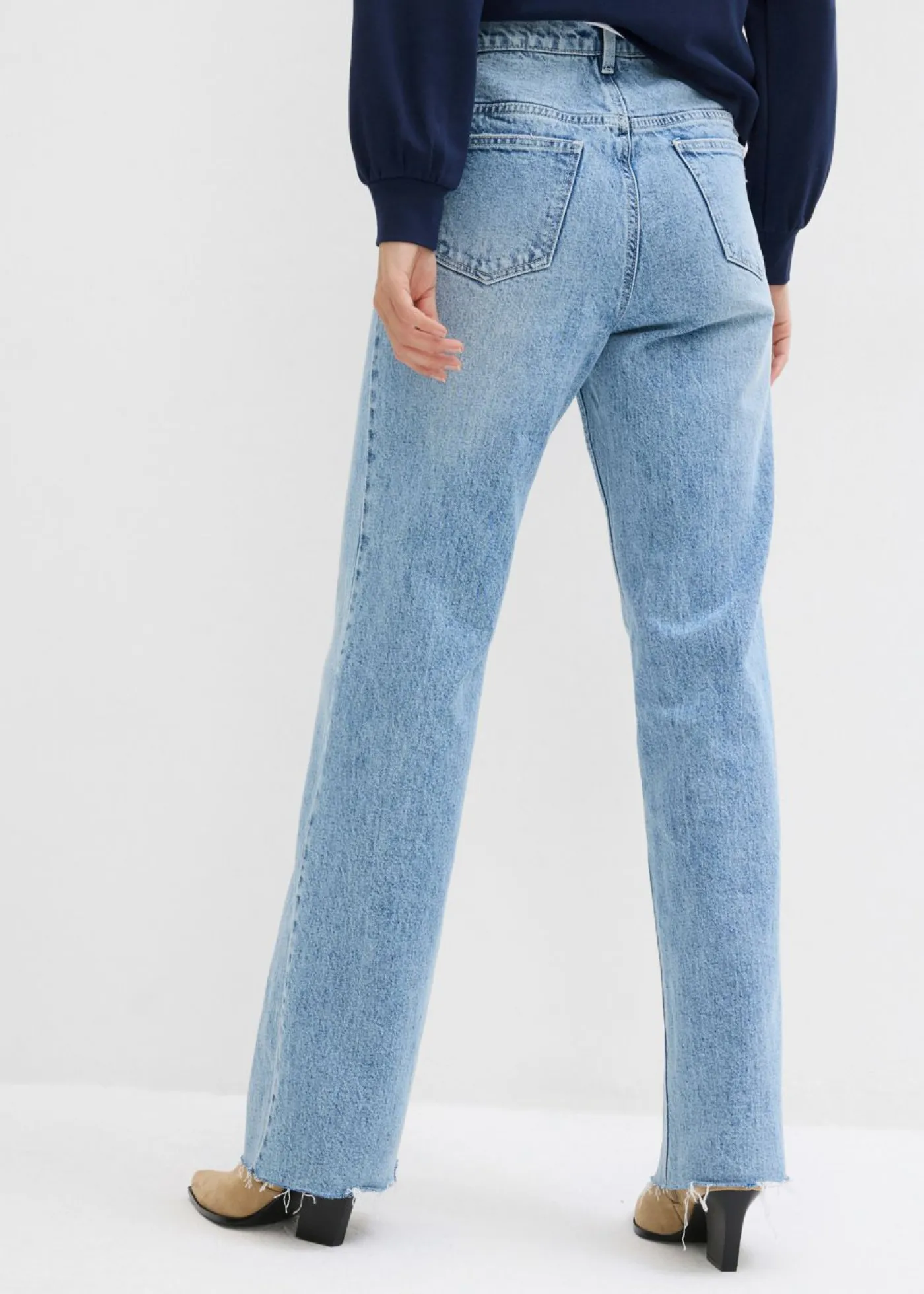 bonprix bonprix Vaqueros con pierna ancha, talle alto y largo completo Denim hielo desgastado Clearance