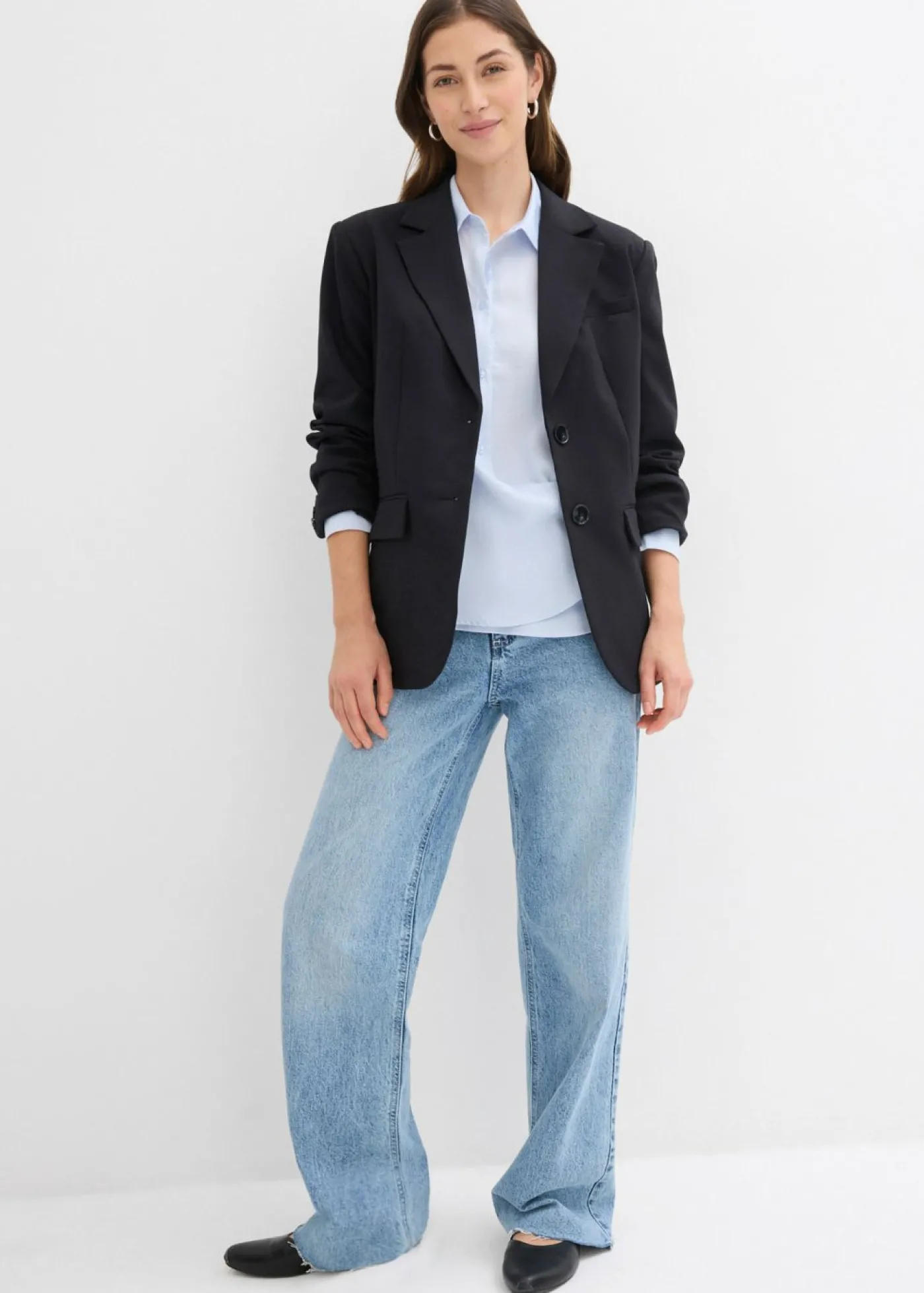 bonprix bonprix Vaqueros con pierna ancha, talle alto y largo completo Denim hielo desgastado Clearance
