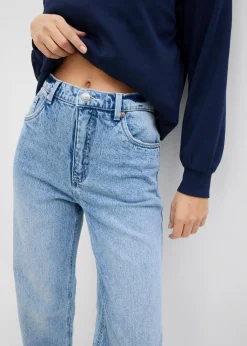 bonprix bonprix Vaqueros con pierna ancha, talle alto y largo completo Denim hielo desgastado Clearance