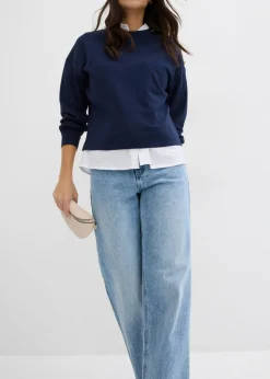 bonprix bonprix Vaqueros con pierna ancha, talle alto y largo completo Denim hielo desgastado Clearance