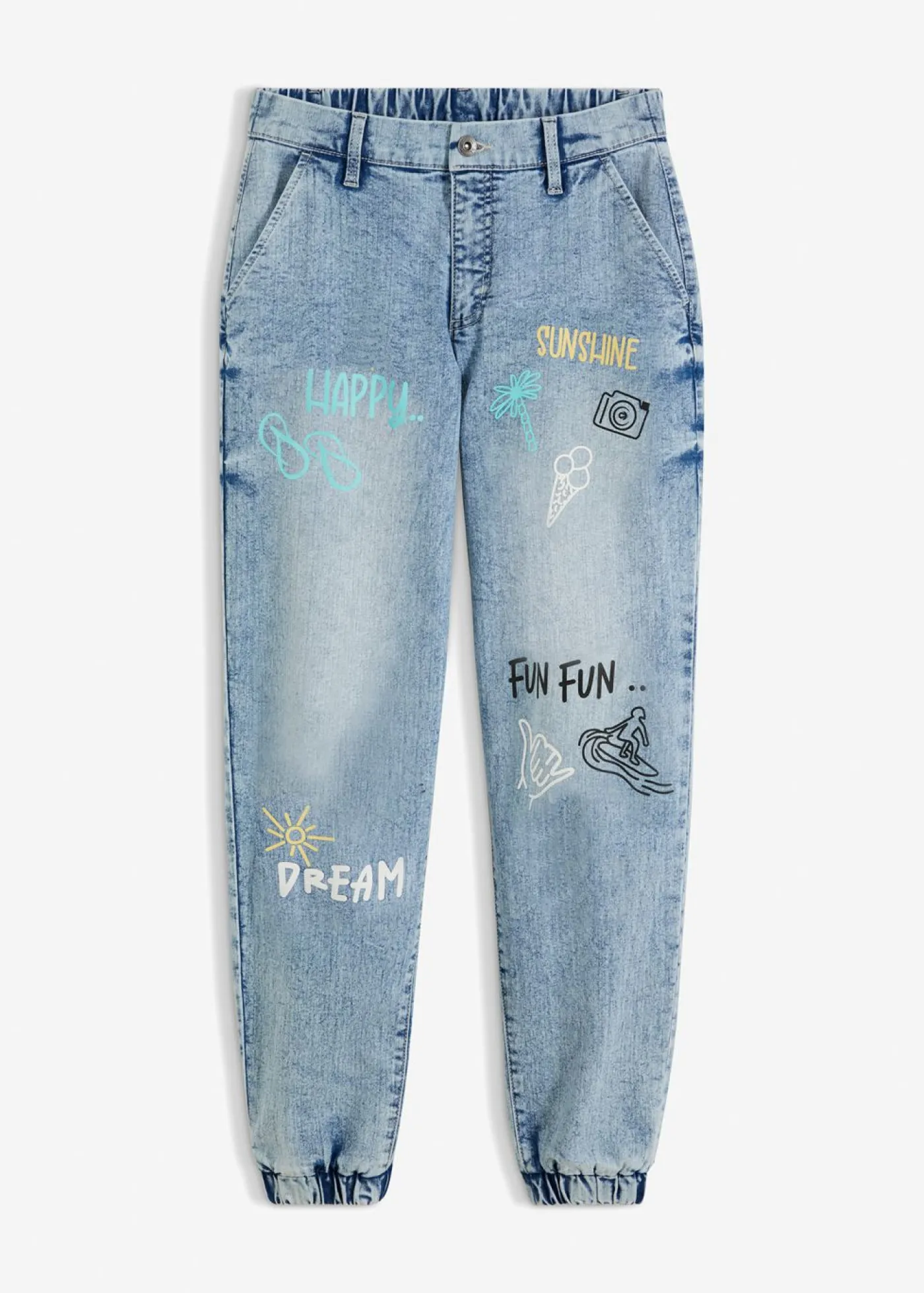 bonprix bonprix Vaqueros con talle medio, cinturilla cómoda y corte barrel azul hielo denim Sale