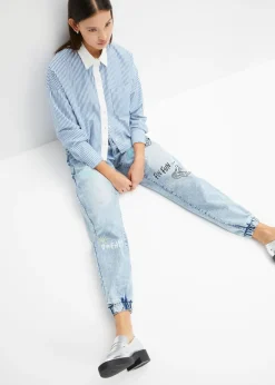 bonprix bonprix Vaqueros con talle medio, cinturilla cómoda y corte barrel azul hielo denim Sale