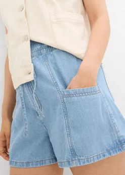 bonprix bonprix Vaqueros cortos con talle alto y cinturilla cómoda azul hielo denim usado Hot