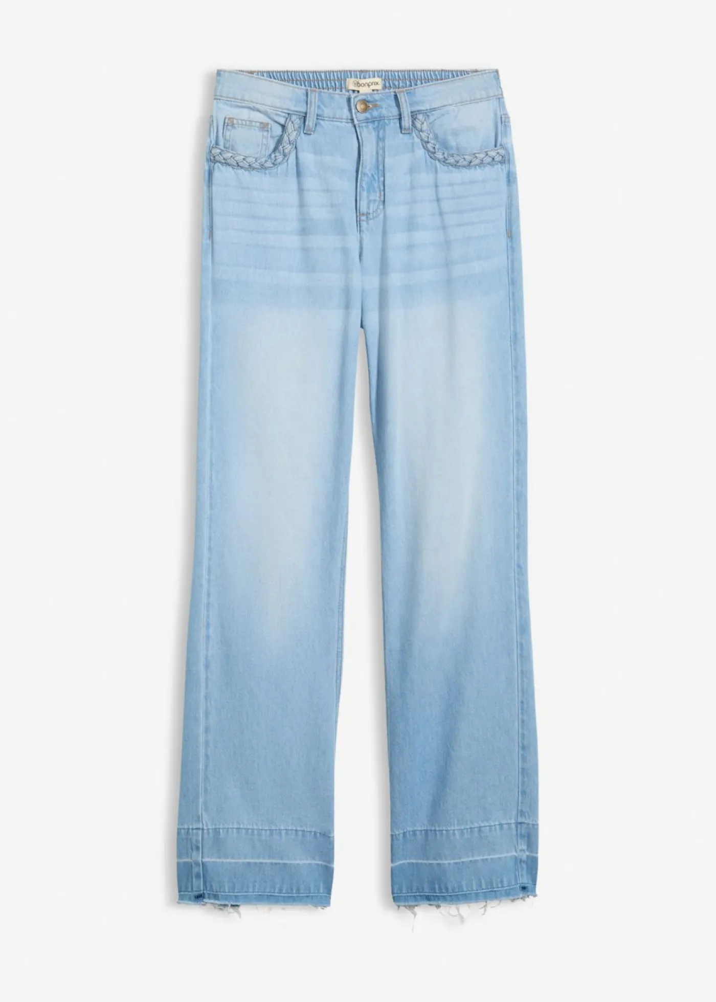 bonprix bonprix Vaqueros de algodón con talle media y perneras anchas azul claro denim usado Sale