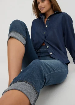 bonprix bonprix Vaqueros de algodón con talle medio y corte slim Azul oscuro vaquero Clearance
