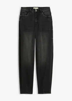 bonprix bonprix Vaqueros de algodón ecológico con talle alto y corte barrel Denim negro desgastado Clearance