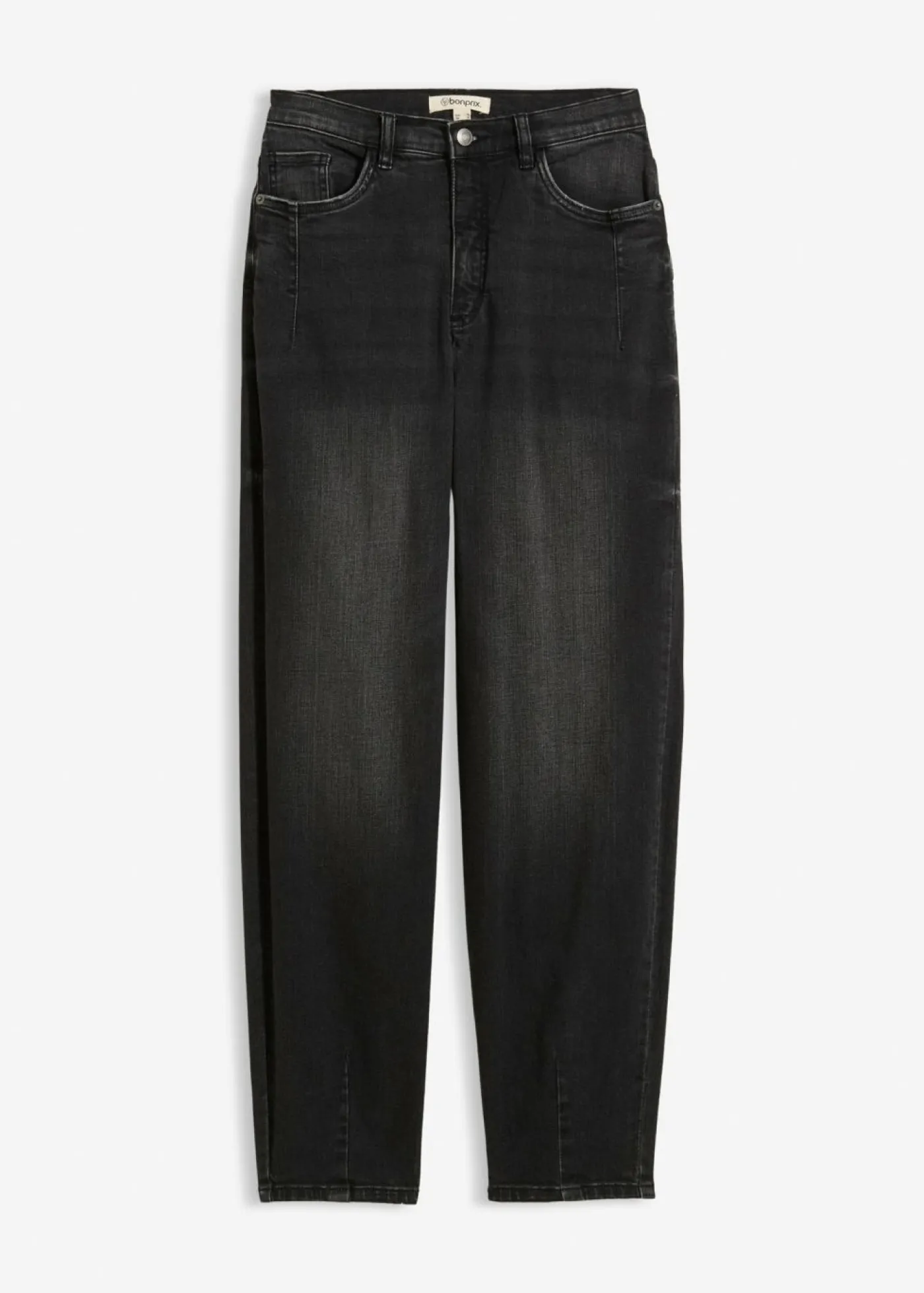 bonprix bonprix Vaqueros de algodón ecológico con talle alto y corte barrel Denim negro desgastado Clearance