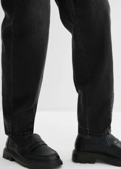 bonprix bonprix Vaqueros de algodón ecológico con talle alto y corte barrel Denim negro desgastado Clearance