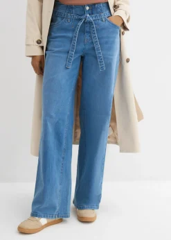 bonprix bonprix Vaqueros de algodón orgánico con perneras recta y talle alto azul claro denim usado Online