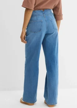 bonprix bonprix Vaqueros de algodón orgánico con perneras recta y talle alto azul claro denim usado Online