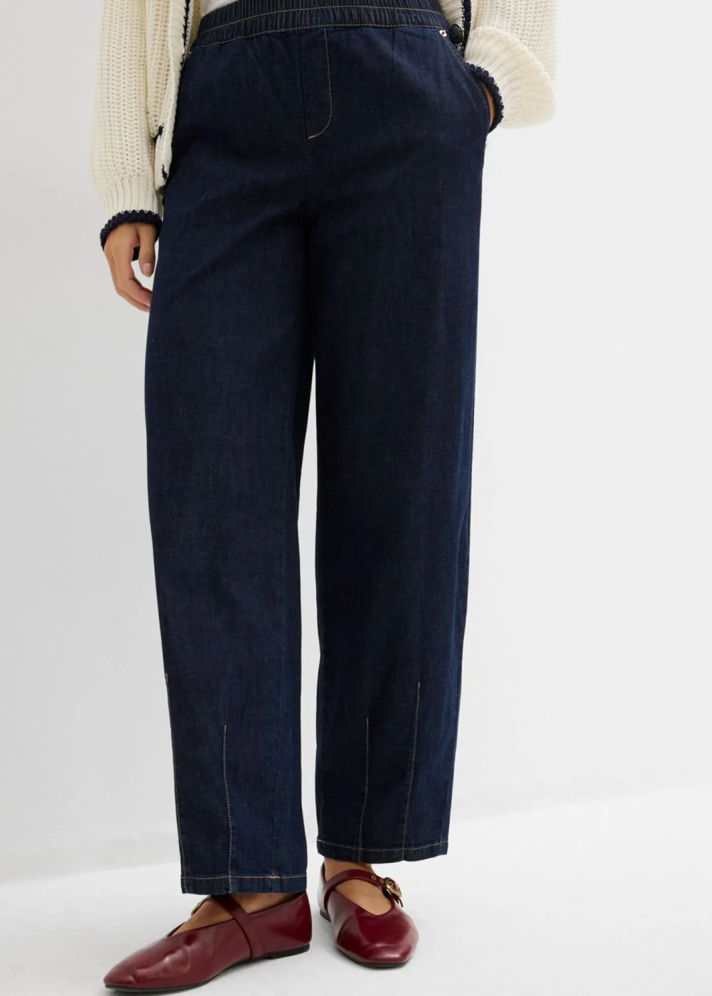 bonprix bonprix Vaqueros de corte barrel con talle medio y cintura cómoda Azul oscuro denim Best