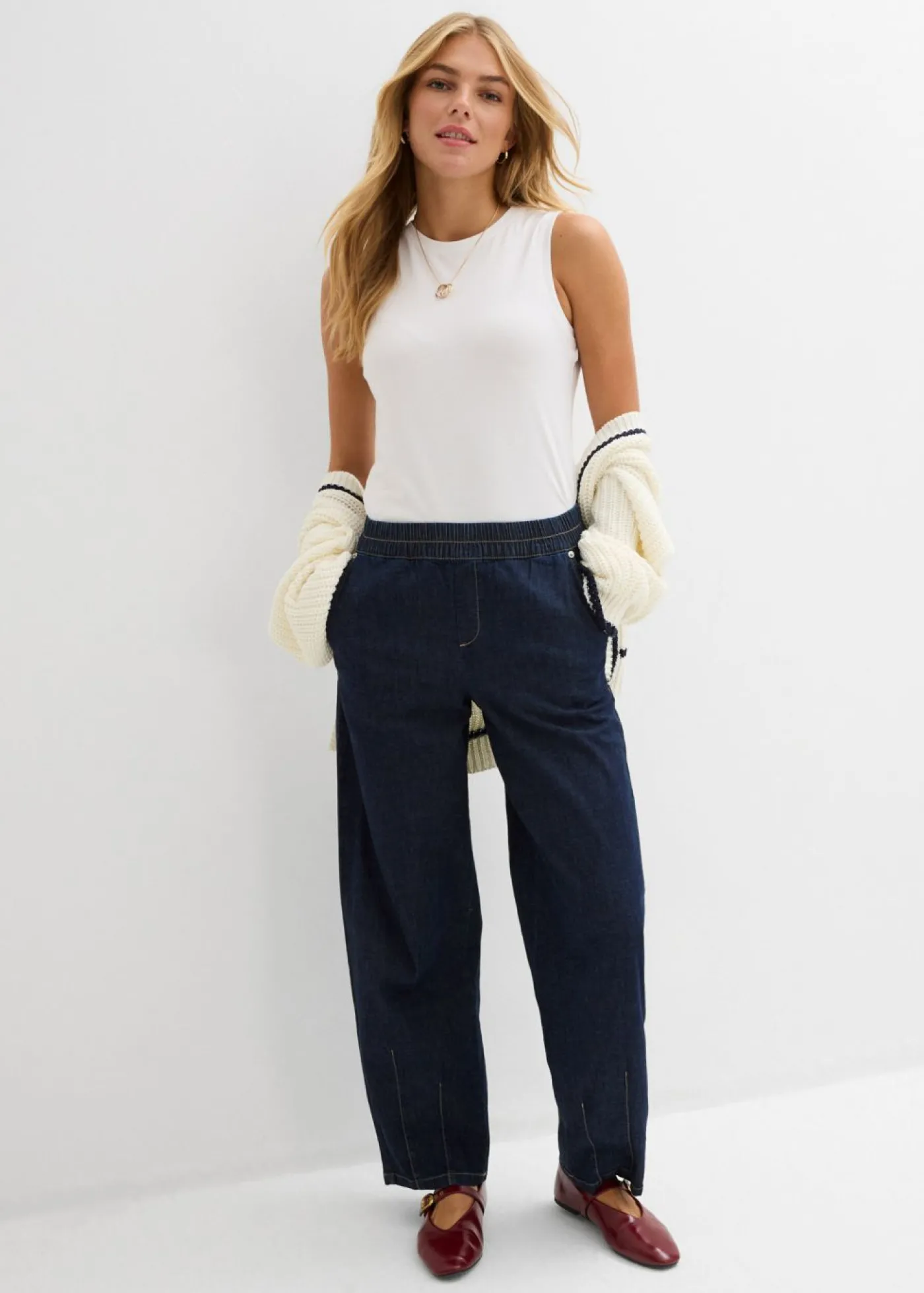 bonprix bonprix Vaqueros de corte barrel con talle medio y cintura cómoda Azul oscuro denim Best
