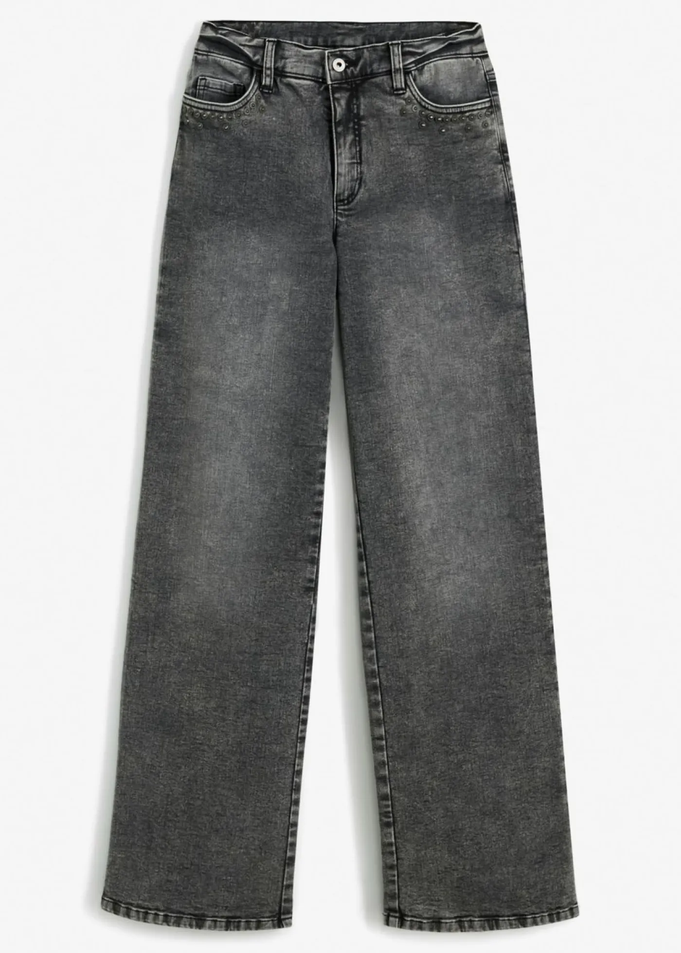 bonprix bonprix Vaqueros de pernera ancha, high waist, con tachuelas denim gris Discount