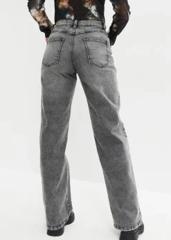 bonprix bonprix Vaqueros de pernera ancha, high waist, con tachuelas denim gris Discount