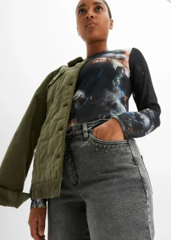 bonprix bonprix Vaqueros de pernera ancha, high waist, con tachuelas denim gris Discount