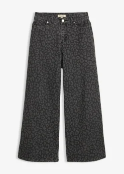 bonprix bonprix Vaqueros de pernera ancha, mid waist estampado leo denim gris oscuro Online