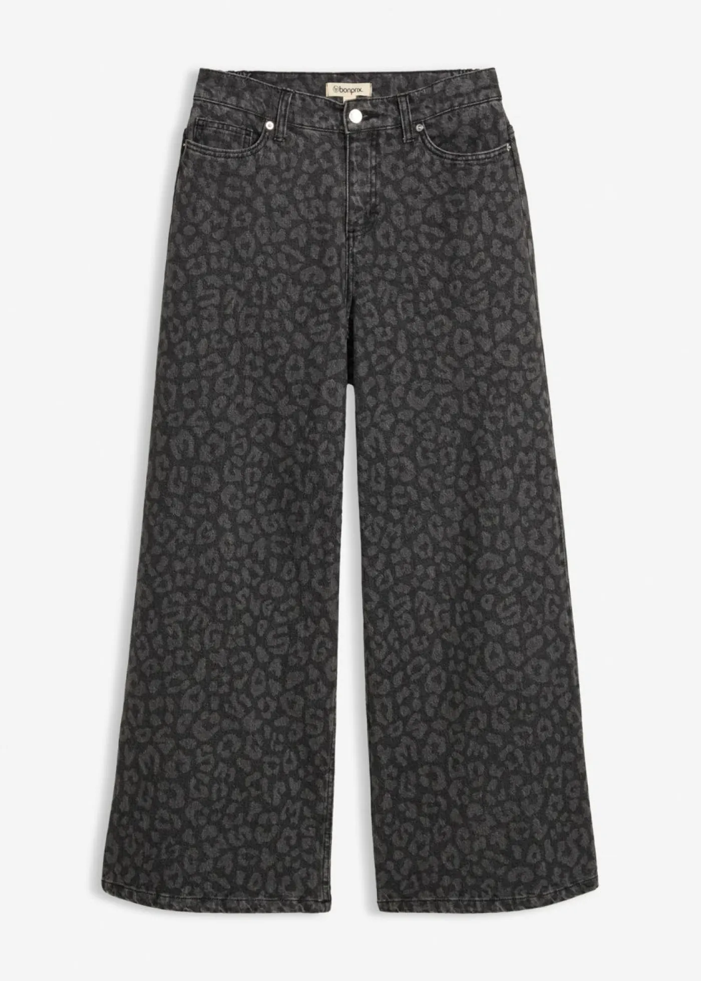bonprix bonprix Vaqueros de pernera ancha, mid waist estampado leo denim gris oscuro Online