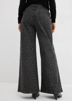 bonprix bonprix Vaqueros de pernera ancha, mid waist estampado leo denim gris oscuro Online