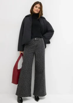 bonprix bonprix Vaqueros de pernera ancha, mid waist estampado leo denim gris oscuro Online