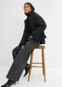 bonprix bonprix Vaqueros de pernera ancha, mid waist estampado leo denim gris oscuro Online
