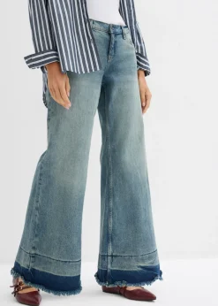 bonprix bonprix Vaqueros de pernera ancha, mid waist denim claro desgastado vintage Clearance