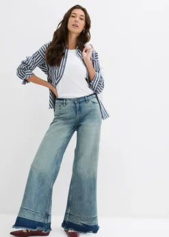 bonprix bonprix Vaqueros de pernera ancha, mid waist denim claro desgastado vintage Clearance