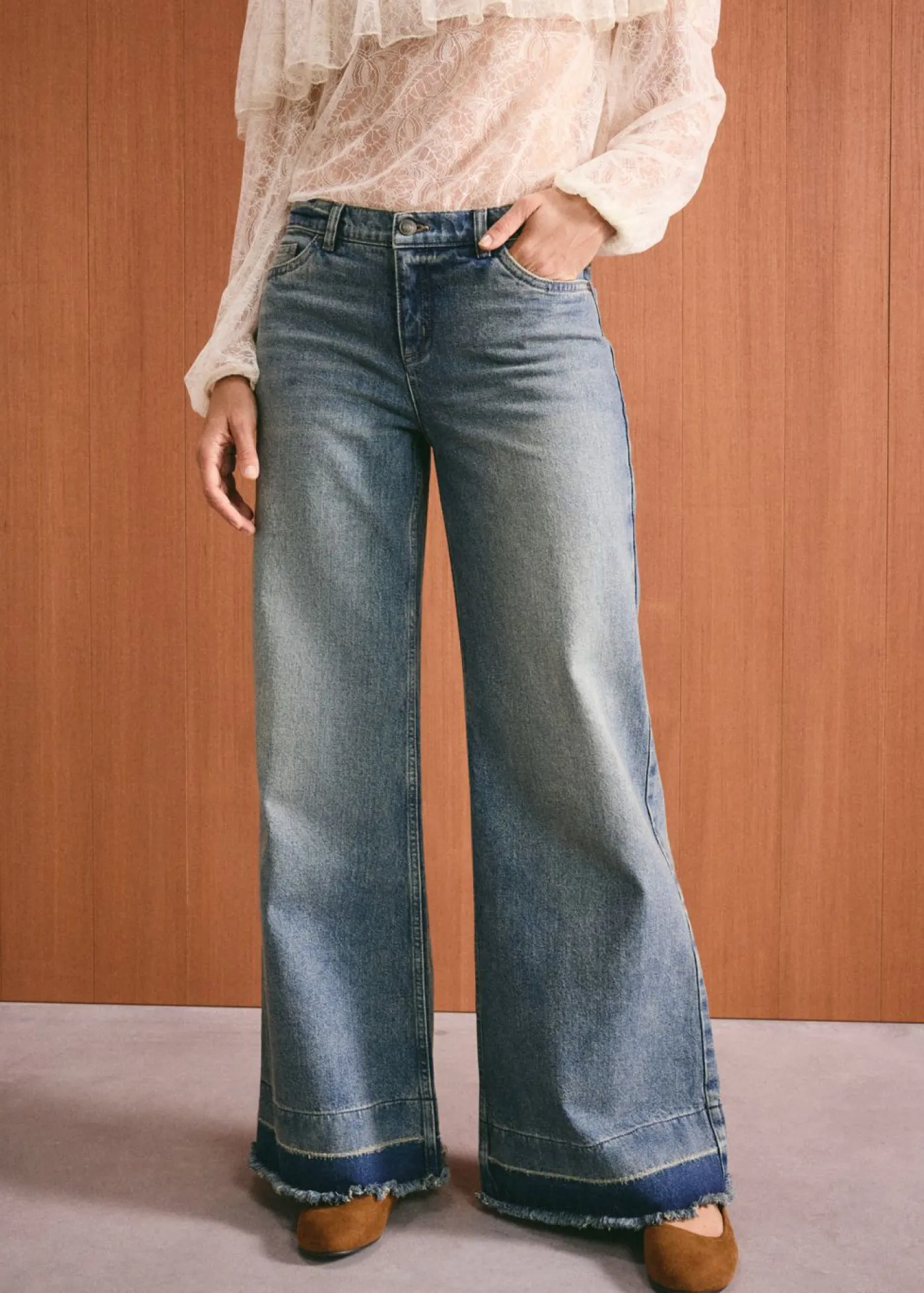 bonprix bonprix Vaqueros de pernera ancha, mid waist denim claro desgastado vintage Clearance