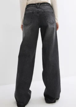 bonprix bonprix Vaqueros de pernera ancha, mid waist, largo completo y low stretch negro denim usado Sale