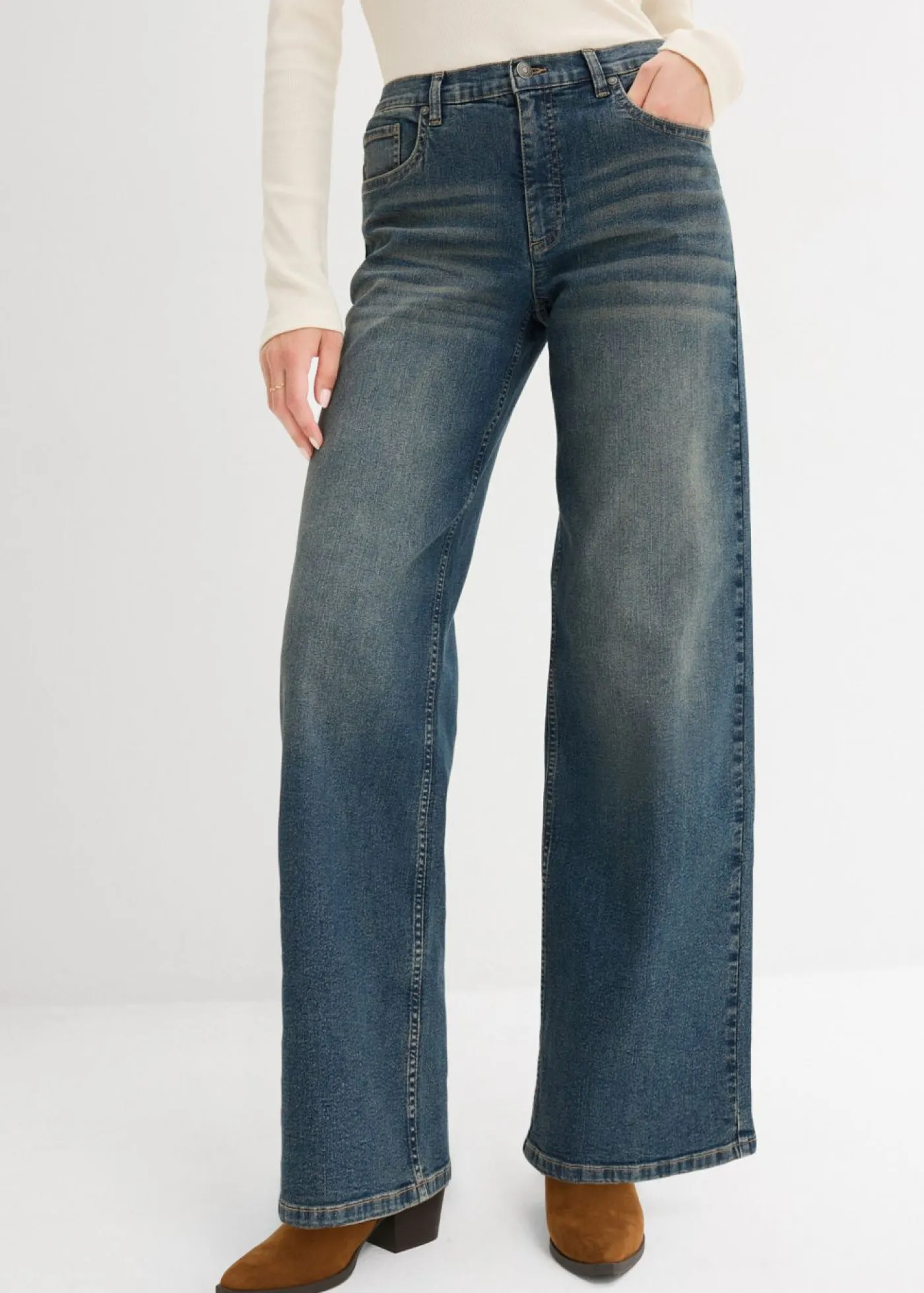 bonprix bonprix Vaqueros de pernera ancha, high waist Denim desgastado