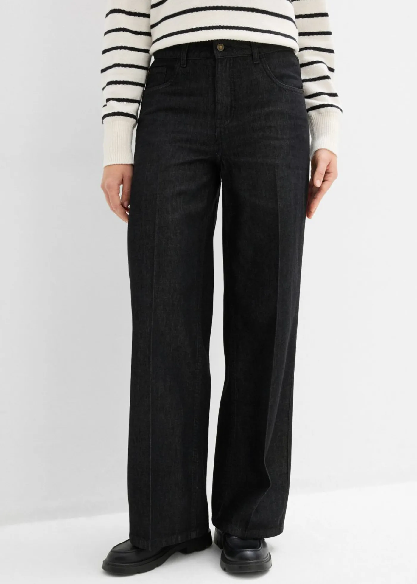 bonprix bonprix Vaqueros de pernera ancha, mid waist negro denim usado Outlet
