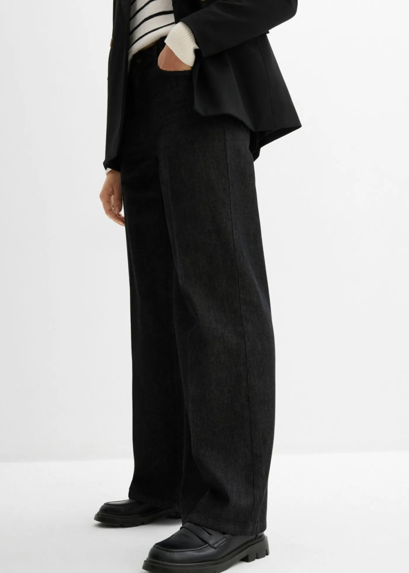 bonprix bonprix Vaqueros de pernera ancha, mid waist negro denim usado Outlet