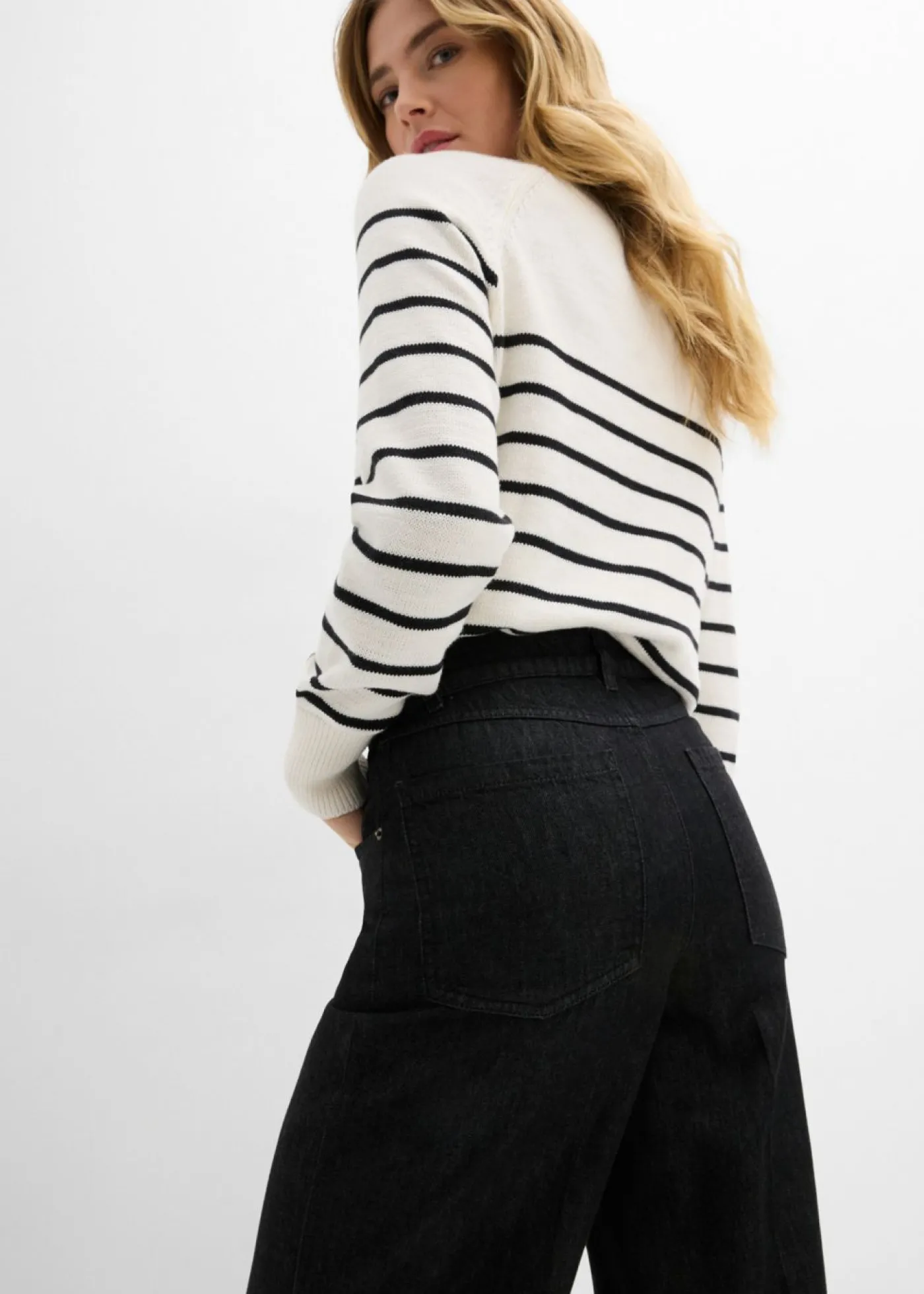 bonprix bonprix Vaqueros de pernera ancha, mid waist negro denim usado Outlet