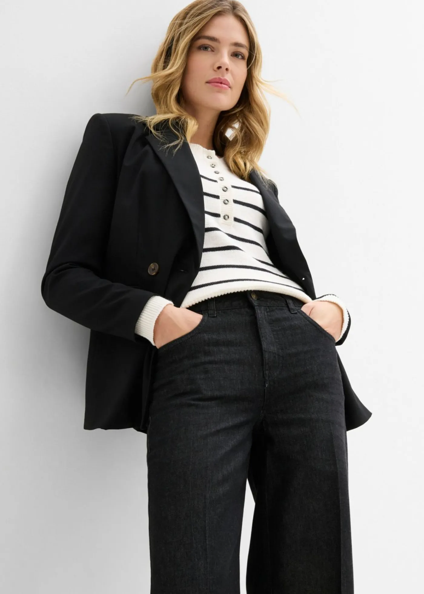bonprix bonprix Vaqueros de pernera ancha, mid waist negro denim usado Outlet