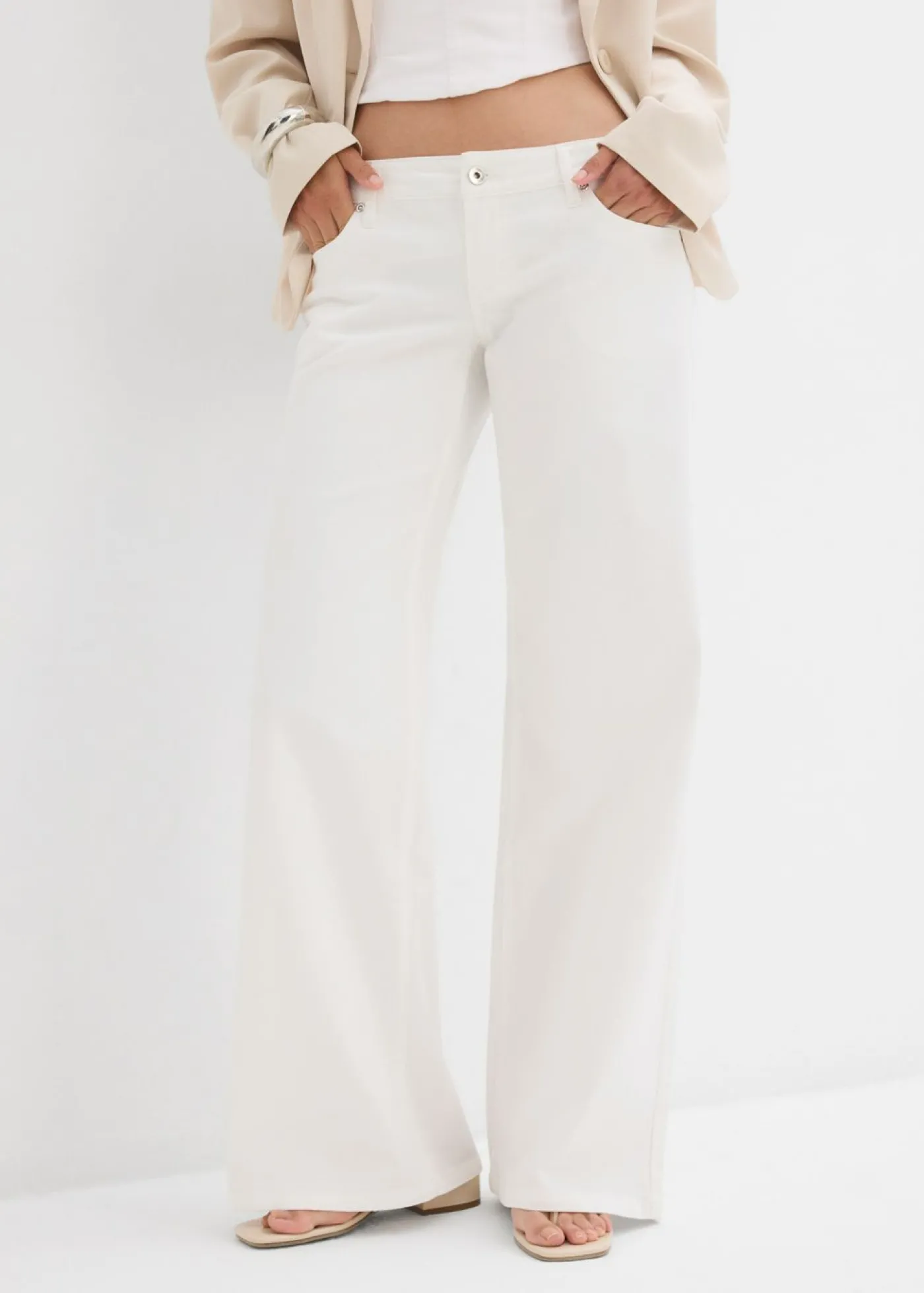 bonprix bonprix Vaqueros de pernera ancha, low waist azul claro denim usado