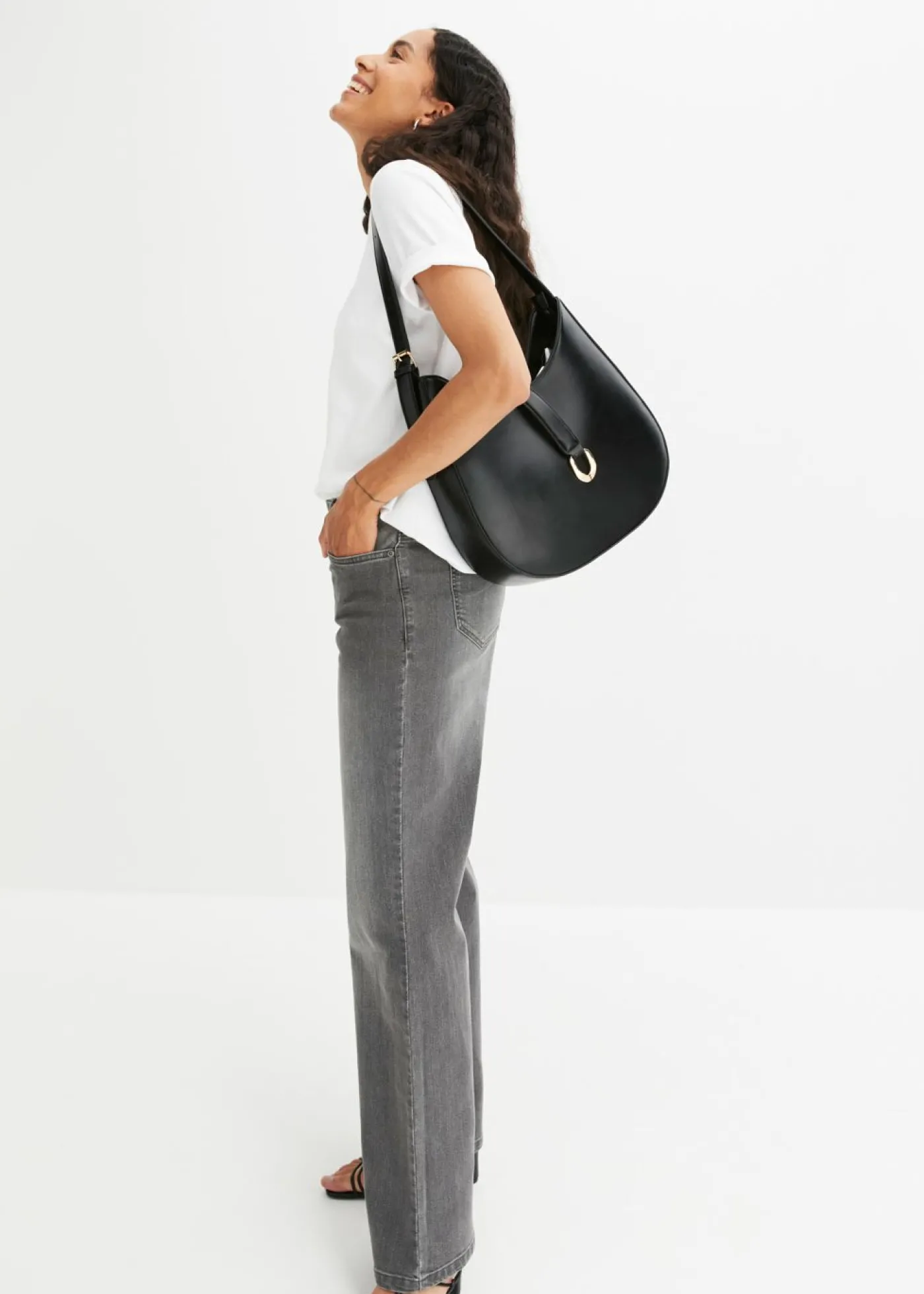 bonprix bonprix Vaqueros de pernera ancha, mid waist, elástico denim gris Outlet