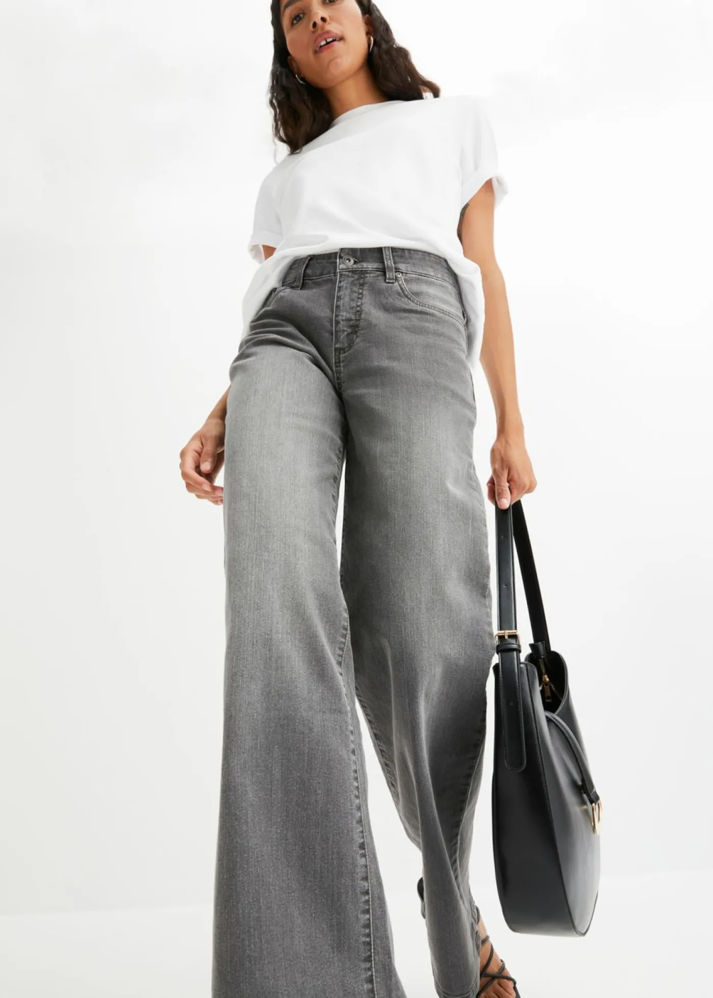 bonprix bonprix Vaqueros de pernera ancha, mid waist, elástico denim gris Outlet